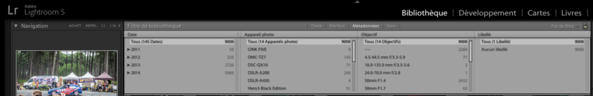 Recherche par "Métadonnées" dans Lightroom