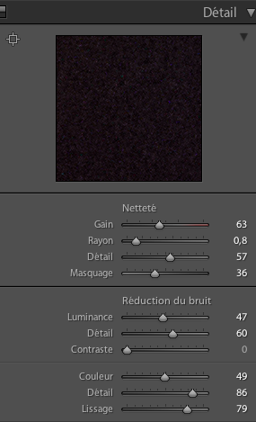 Réglages de correction du bruit dans Lightroom