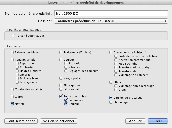 La sauvegarde des paramètres prédéfinis dans Lightroom